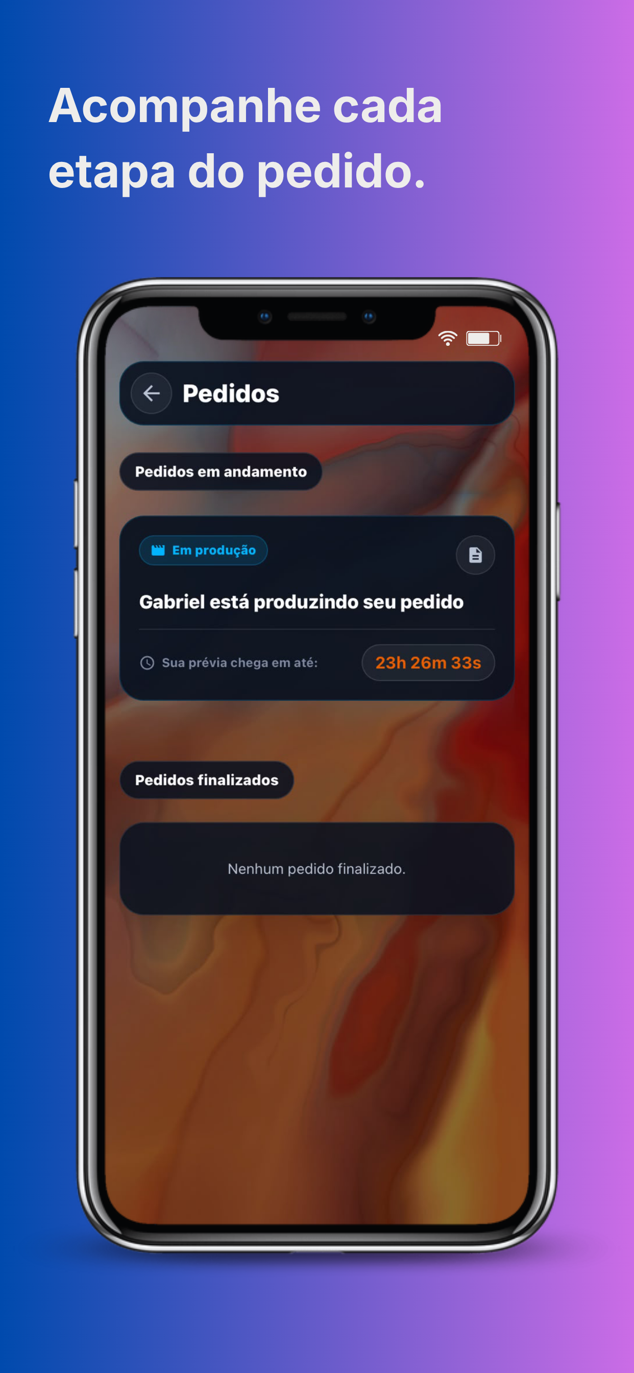Tela da Holofly mostrando o acompanhamento de um pedido em produção