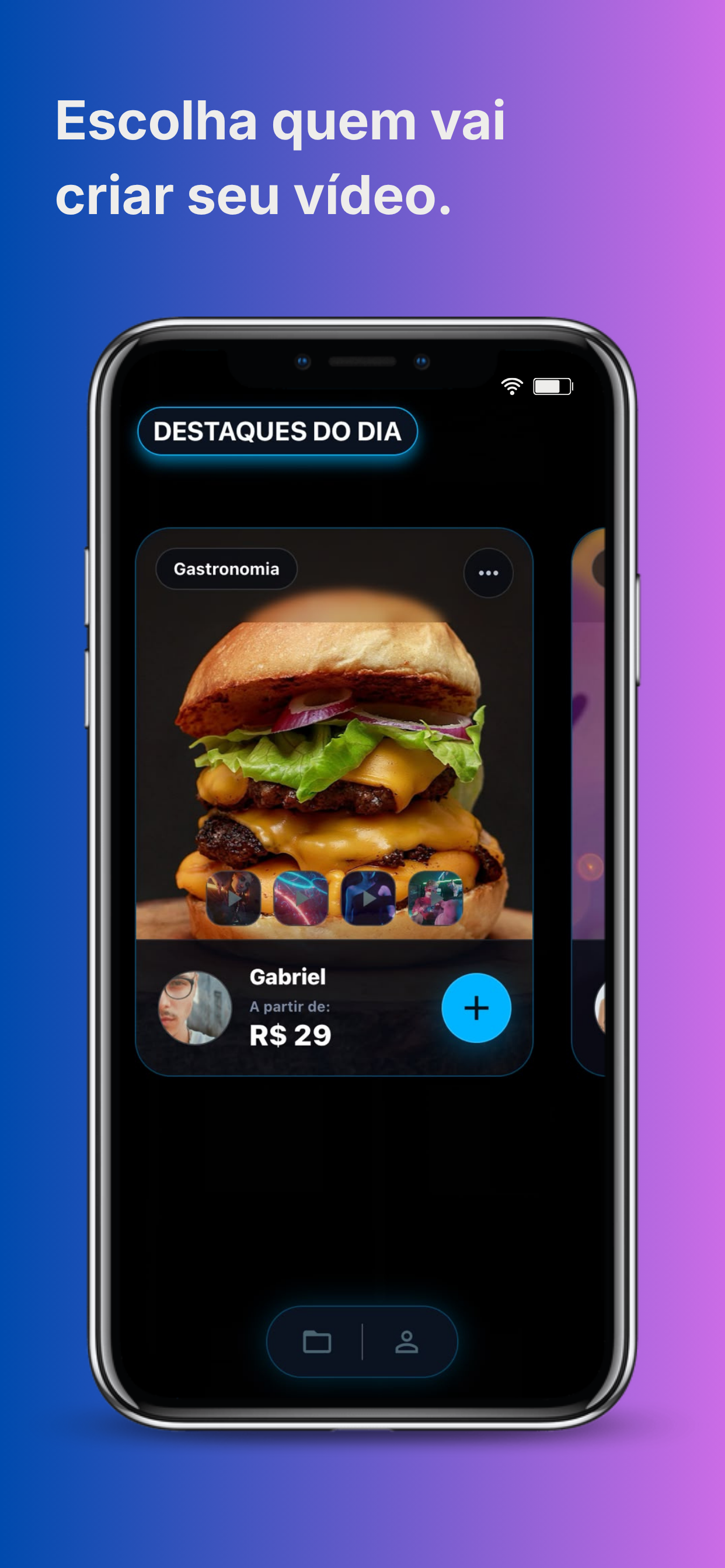 Tela da Holofly mostrando a escolha de um criativo para produzir o conteúdo